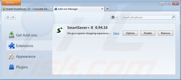 Usuwanie smartsaver z Mozilla Firefox krok 2