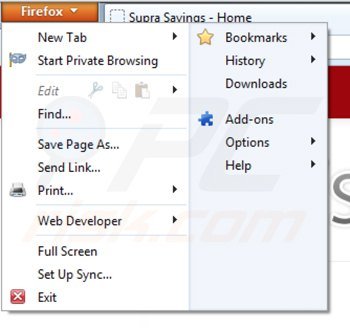 Usuwanie supra savings z Mozilla Firefox krok 1