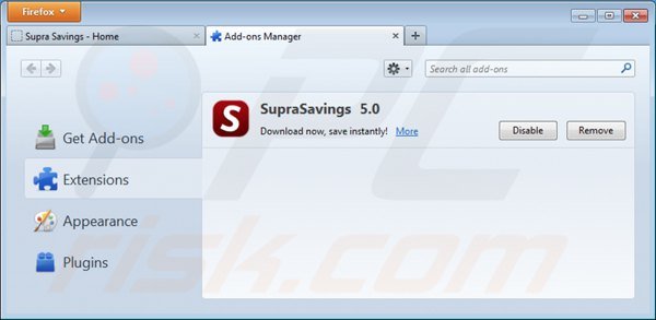 Usuwanie supra savings z Mozilla Firefox krok 2