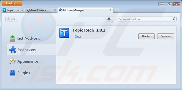 Usuwanie topic torch z Mozilla Firefox krok 2