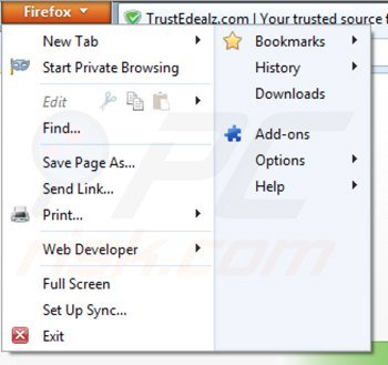 Usuwanie trustedealz z Mozilla Firefox krok 1