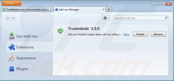 Usuwanie trustedealz z Mozilla Firefox krok 2