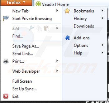 Usuwanie vaudix z Mozilla Firefox krok 1