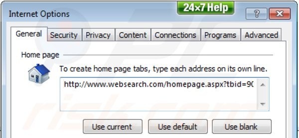 Usuwanie websearch.com ze strony domowej Internet Explorer