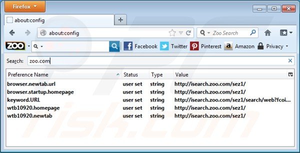 Usuwanie isearch.zoo.com z ustawień domyślnej wyszukiwarki Mozilla Firefox
