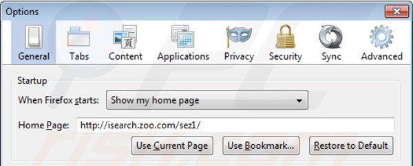 Usuwanie isearch.zoo.com ze strony domowej Mozilla Firefox
