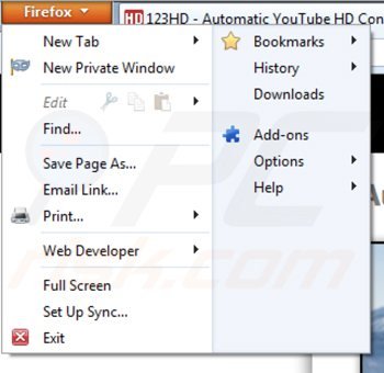 Usuwanie 123hd-ready z Mozilla Firefox krok 1