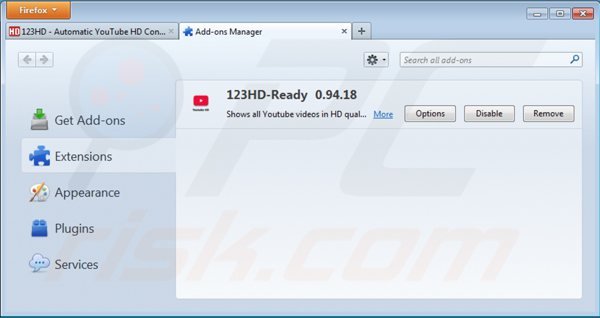 Usuwanie 123hd-ready z Mozilla Firefox krok 2