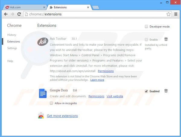 Usuwanie ask-tb.com z powiązanych rozszerzeń Google Chrome