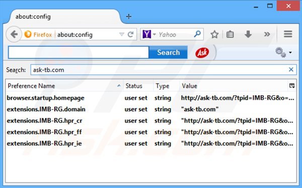 Usuwanie ask-tb.com z ustawień domyślnej wyszukiwarki Mozilla Firefox