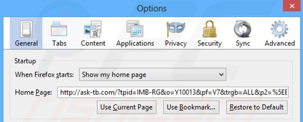 Usuwanie ask-tb.com ze strony domowej Mozilla Firefox