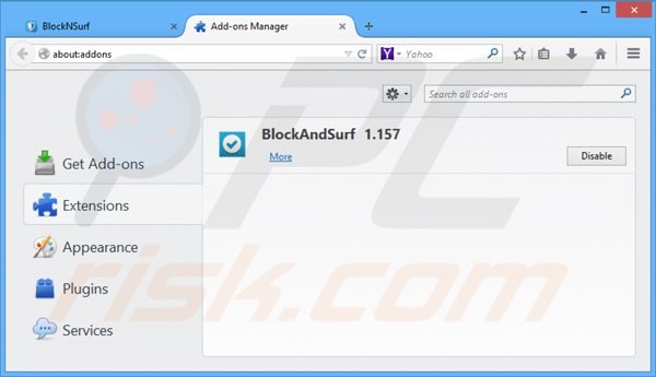 Usuwanie block and surf z Mozilla Firefox krok 2