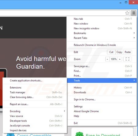 Usuwanie reklam browser guardian z Google Chrome krok 1