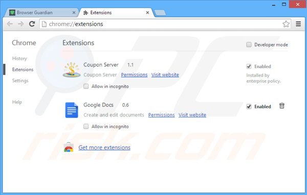 Usuwanie reklam browser guardian z Google Chrome krok 2