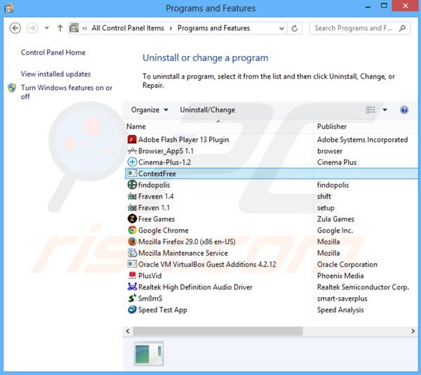 Deinstalacja adware contextfree poprzez Panel sterowania