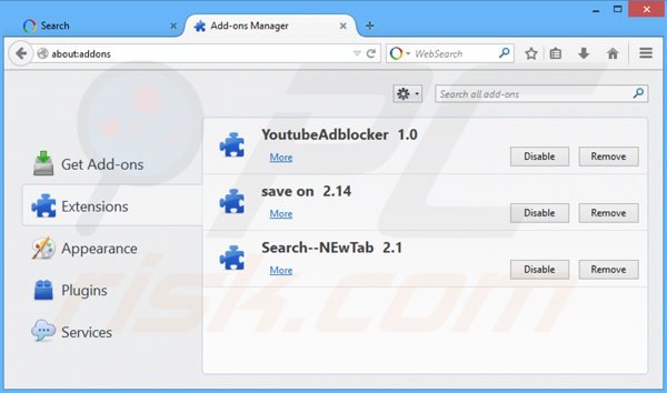 Usuwanie websearch.eazytosearch.info z powiązanych rozszerzeń Mozilla Firefox
