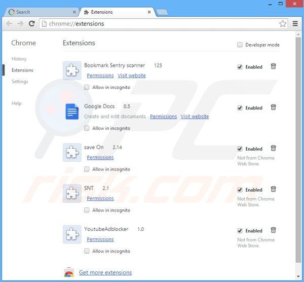 Usuwanie websearch.fastosearch.info z powiązanych rozszerzeń Google Chrome