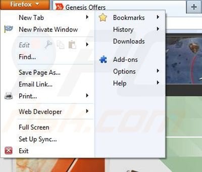 Usuwanie GenesisOffers z Mozilla Firefox krok 1