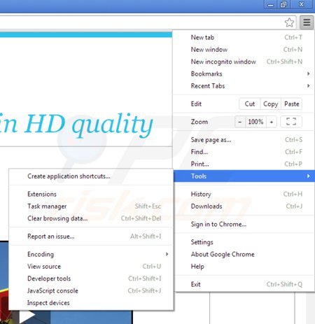 Usuwanie reklam hq-quality z Google Chrome krok 1