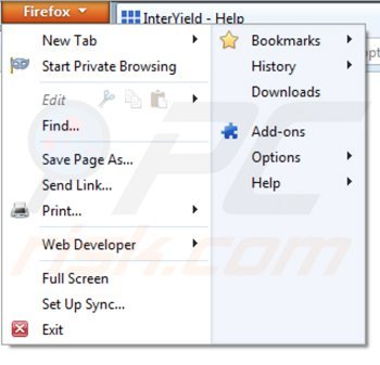 Usuwanie reklam interyield z Mozilla Firefox krok 1