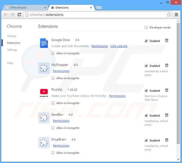 Usuwanie reklam offerswizard z Google Chrome krok 2