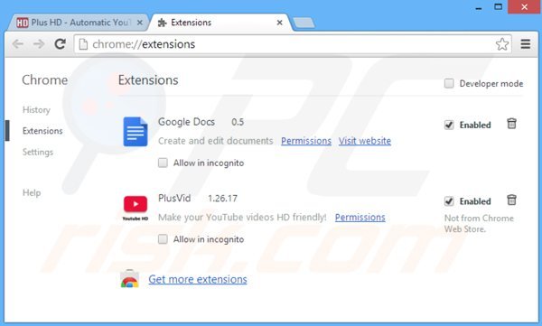 Usuwanie plusvid z Google Chrome krok 2