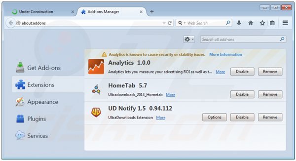 Usuwanie rich media view z Mozilla Firefox krok 2