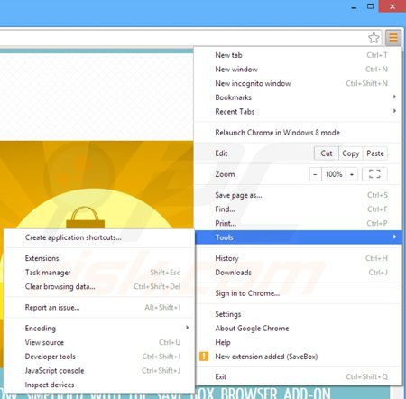 Usuwanie savebox z Google Chrome krok 1