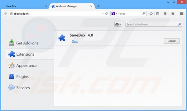 Usuwanie savebox z Mozilla Firefox krok 2