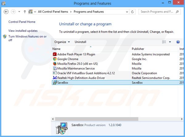 Deinstalacja adware savebox poprzez Panel sterowania