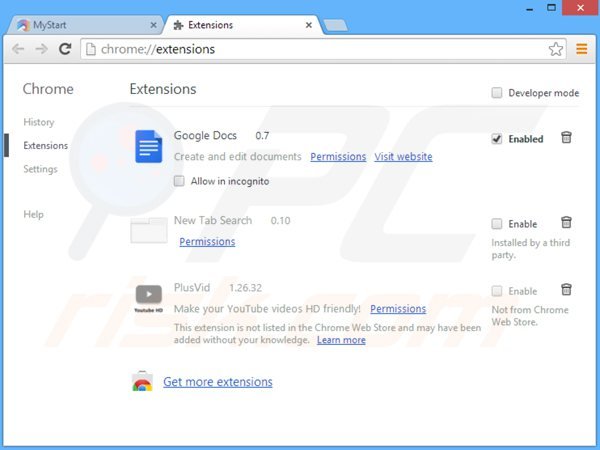 Usuwanie searchshock.com z rozszerzeń Google Chrome