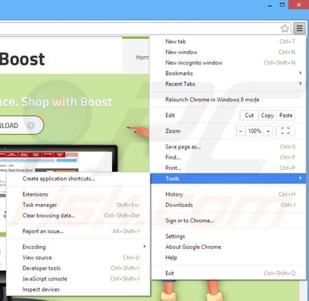 Usuwanie shop with boost z Google Chrome krok 1