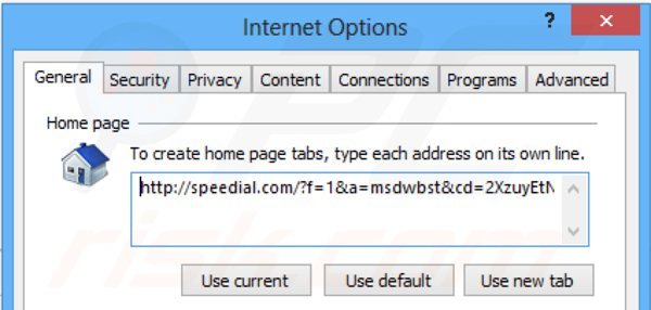 Usuwanie speedial.com ze strony domowej Internet Explorer