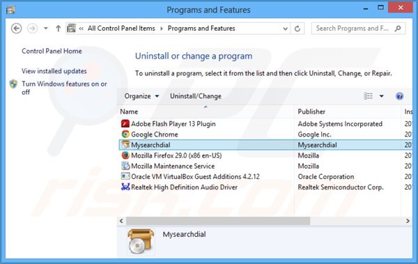 Deinstalacja porywacza przeglądarki speedial poprzez Panel sterowania