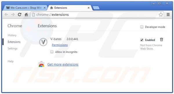 Usuwanie we-care z Google Chrome krok 2