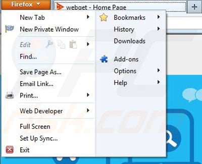 Usuwanie webget z Mozilla Firefox krok 1
