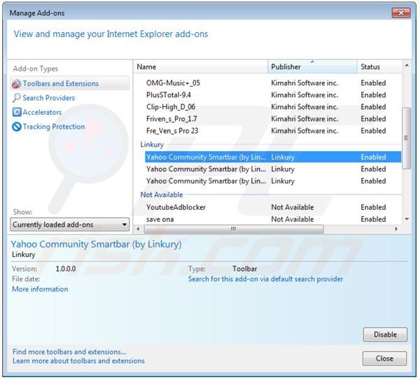 Usuwanie yahoo community smartbar z rozszerzeń Internet Explorer