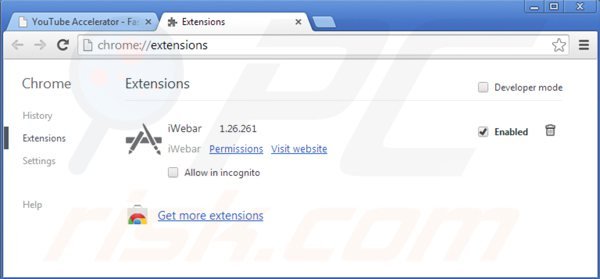 Removing youtube accelerator from Google Chrome step 2