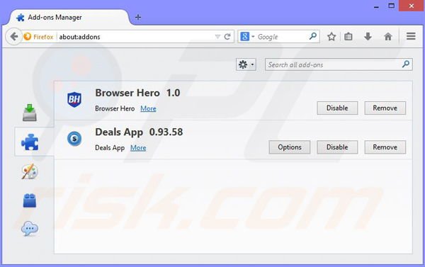 Removing Browser Hero ads from Mozilla Firefox step 2