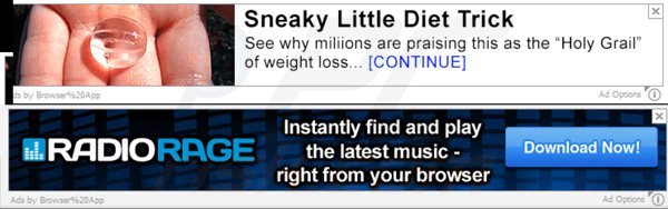 Adware browser app generujące natrętne reklamy bannerowe