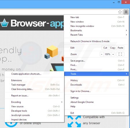 Usuwanie reklam browser app z Google Chrome krok 1