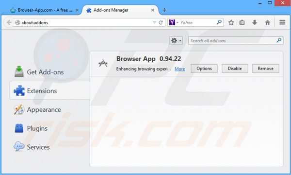 Usuwanie reklam browser app z Mozilla Firefox krok 2