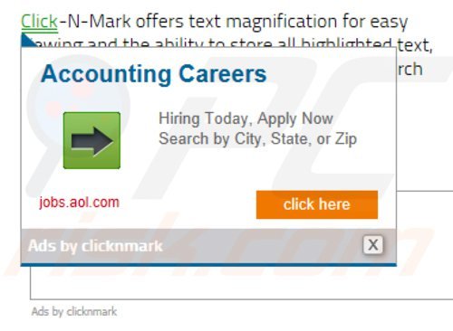 Adware clicknmark generujące natrętne reklamy internetowe