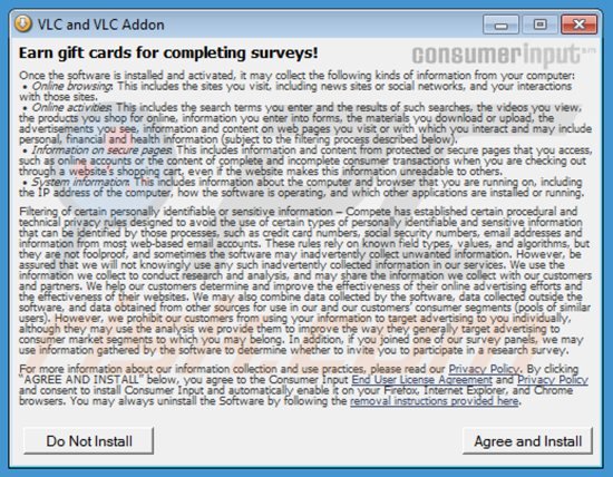 Instalator adware consumer input