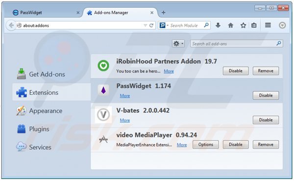 Usuwanie passwidget z Mozilla Firefox krok 2
