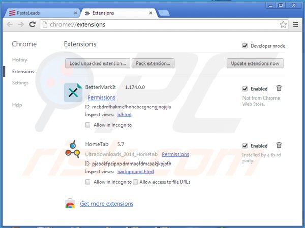 Removing pastaquotes ads from Google Chrome step 2