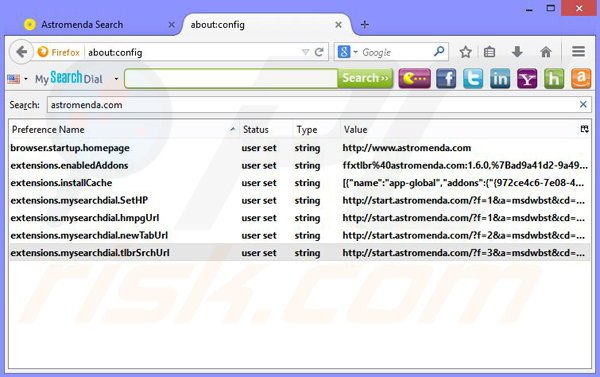 Usuwanie porywacza przeglądarki Astromenda z Mozilla Firefox krok 3