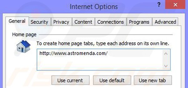 Usuwanie porywacza przeglądarki Astromenda z Internet Explorer krok 2