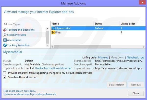 Usuwanie porywacza przeglądarki Astromenda z Internet Explorer krok 3