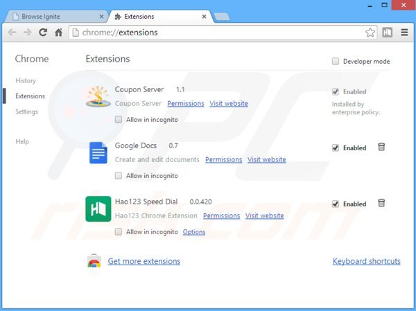 Usuwanie reklam browseignite z Google Chrome krok 2